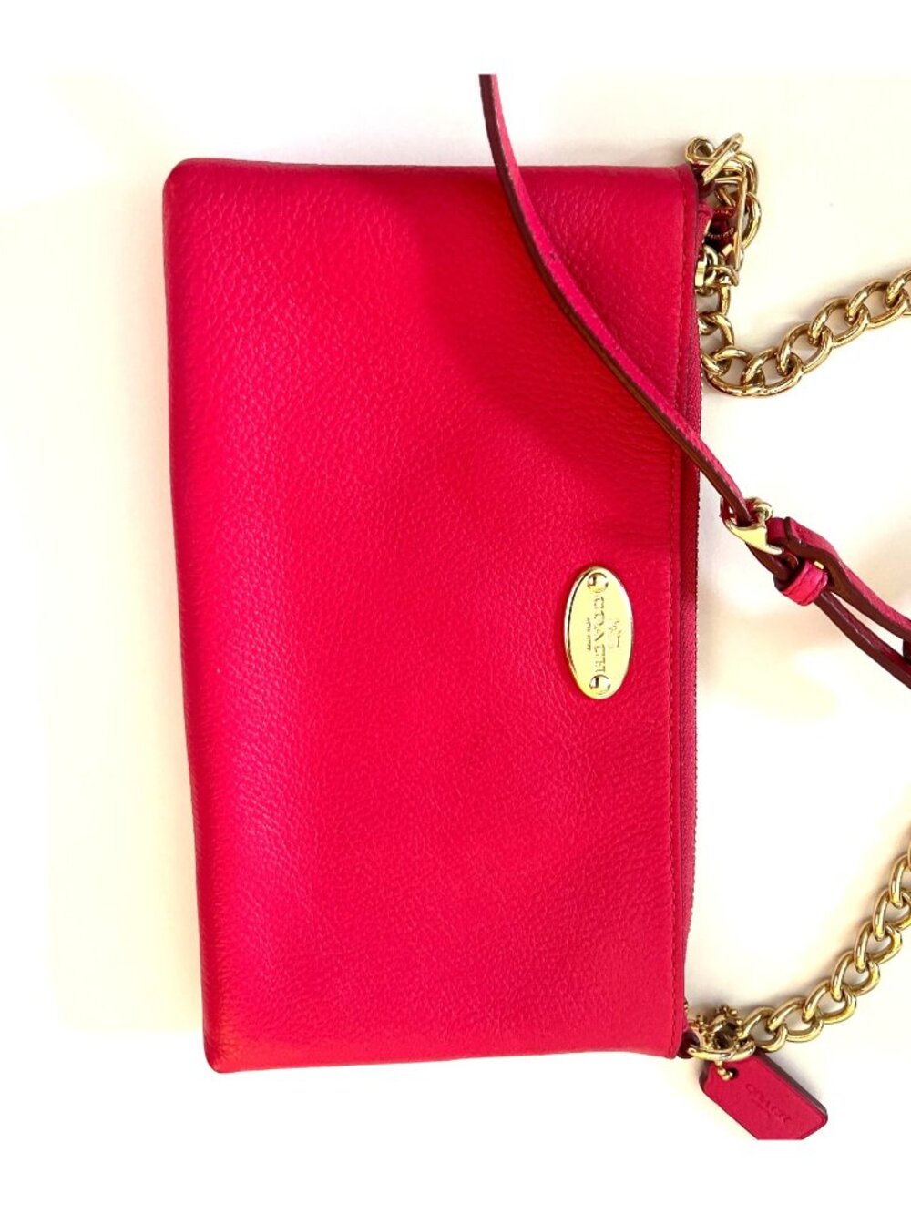Coach Bright Pink Pebbled Leather Crossbody Purse Adjustable Strap - Picture 5 of 8